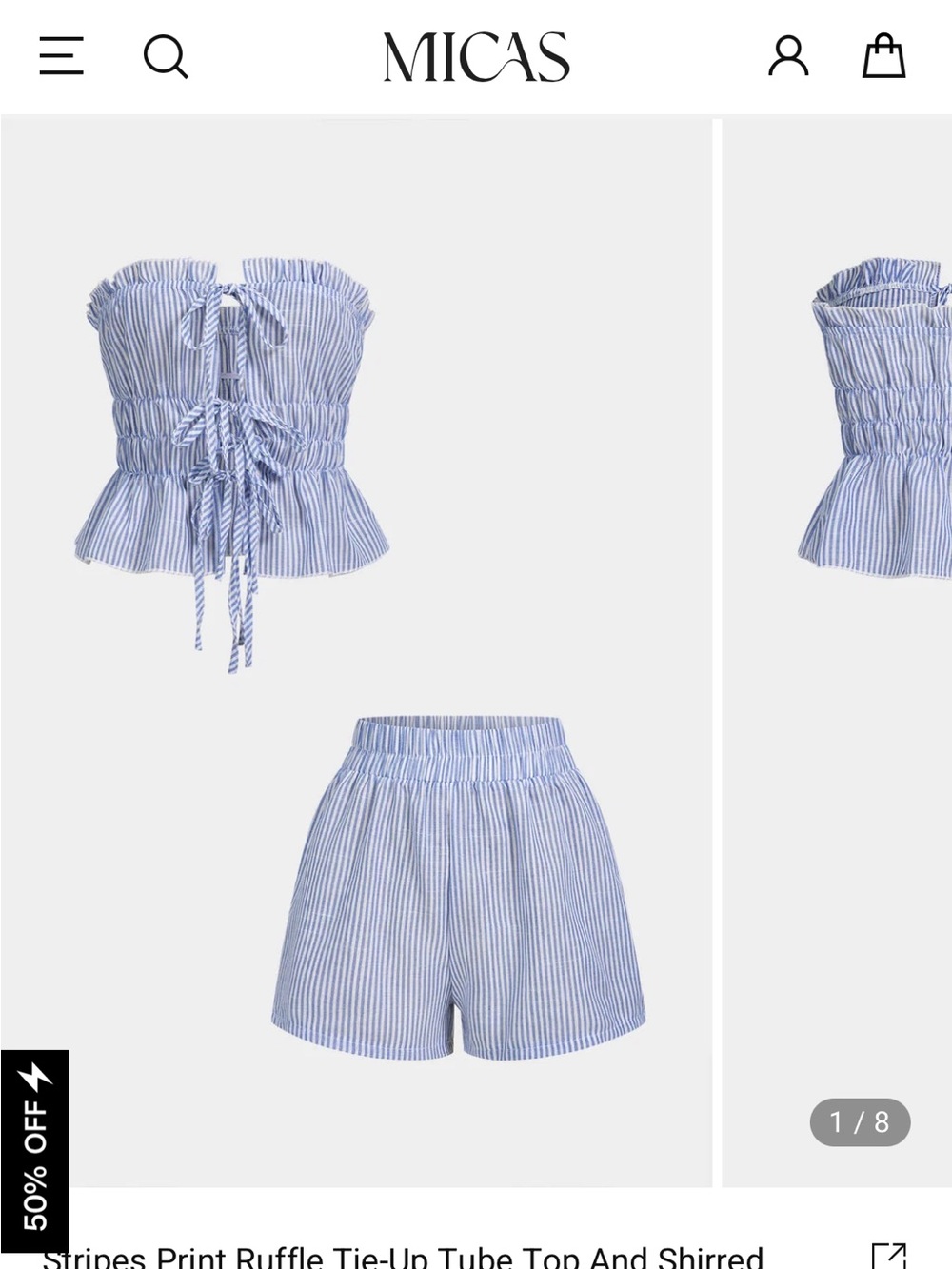 MICAS Blue Striped Tie-Front Tube Top & Shirred Shorts Set
